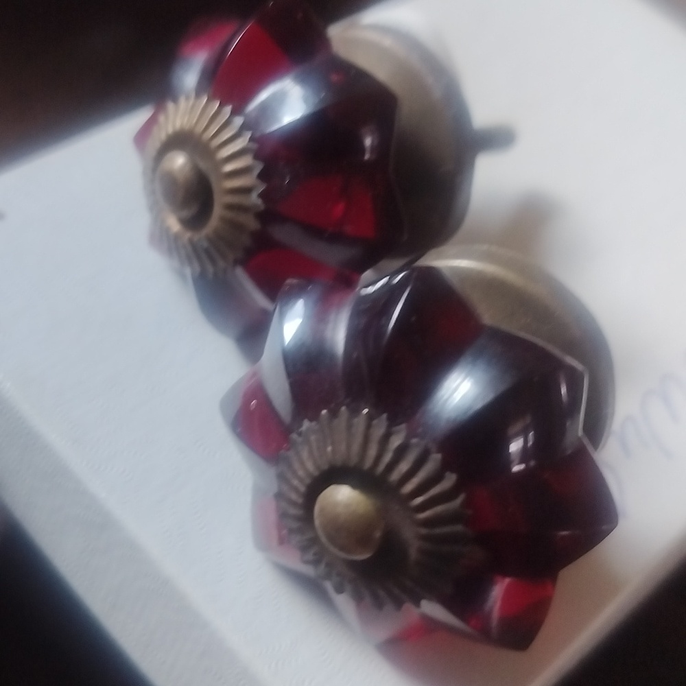 Anthropologie Ruby Red Hand Blown Glass Vintage Drawer Pulls